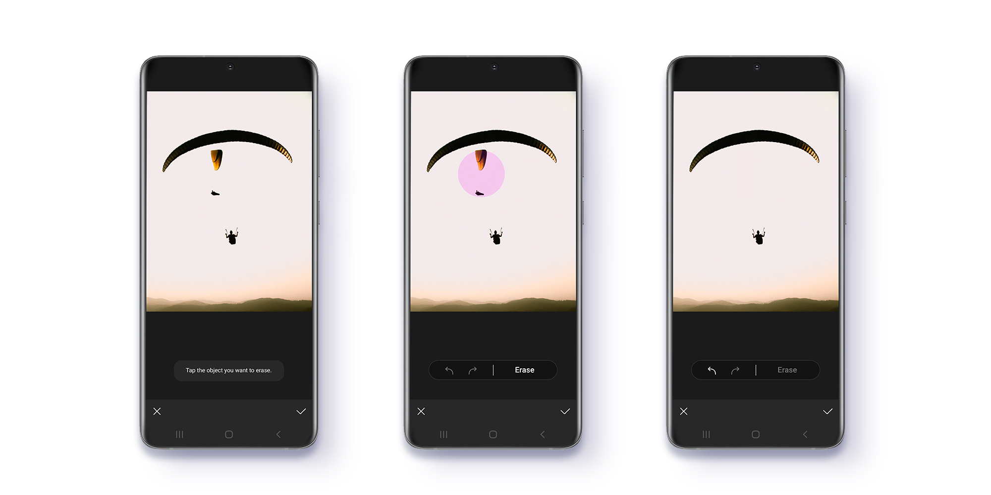 3-step UI of object eraser feature available through One UI 3.1