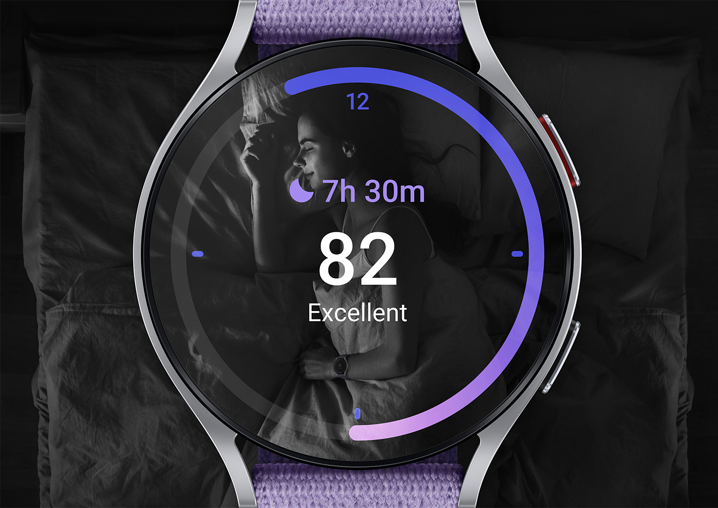 Press Release image of Galaxy Watch6 face displaying sleep data