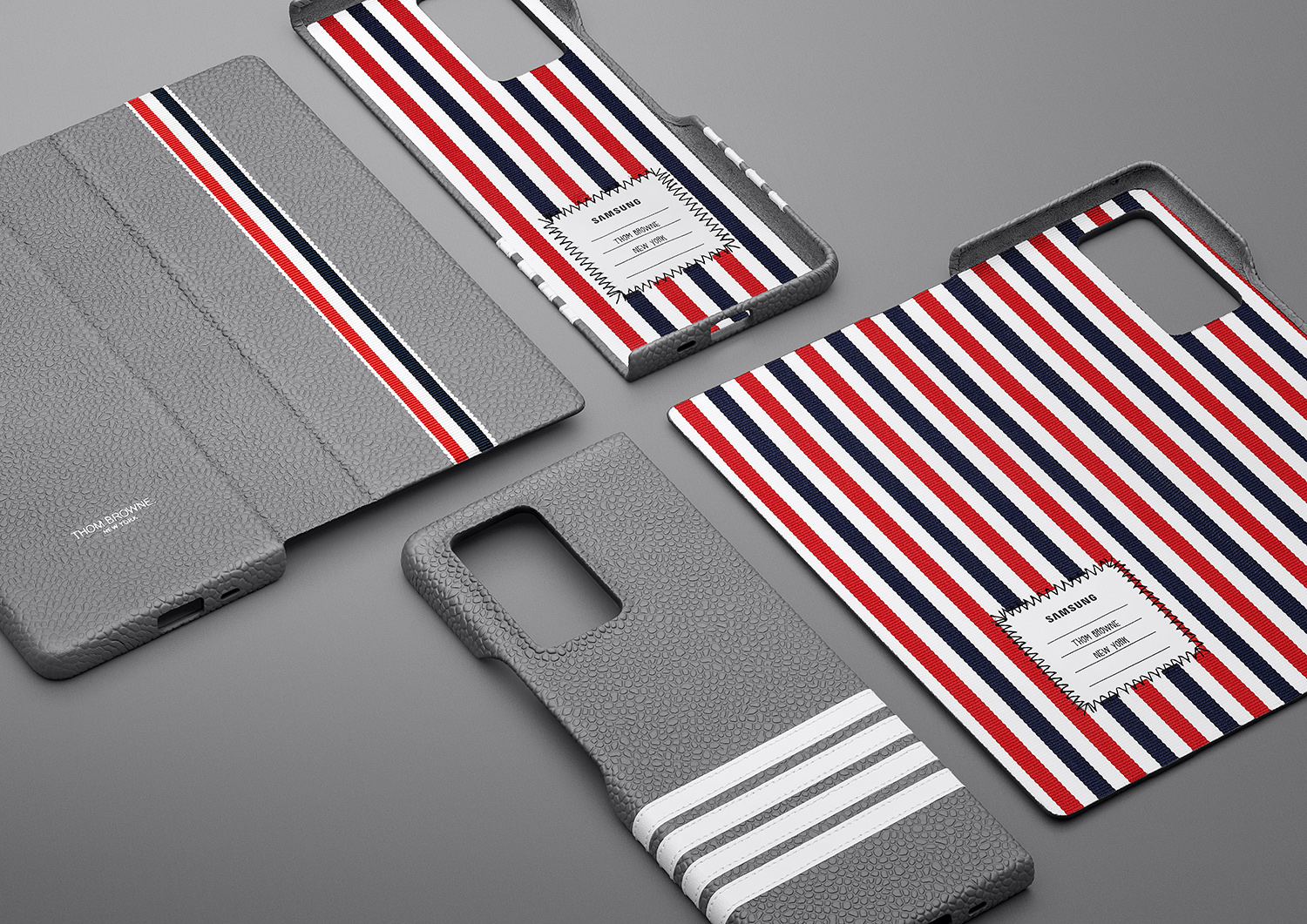 Case for the Galaxy Z Fold2 Thom Browne Edition. Wide shot.