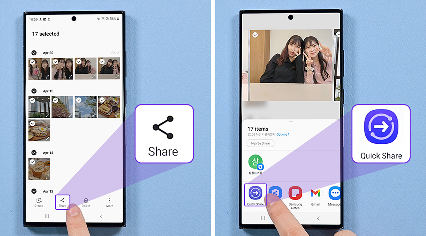 Hands on images of Samsung Quick Share and Private Share features