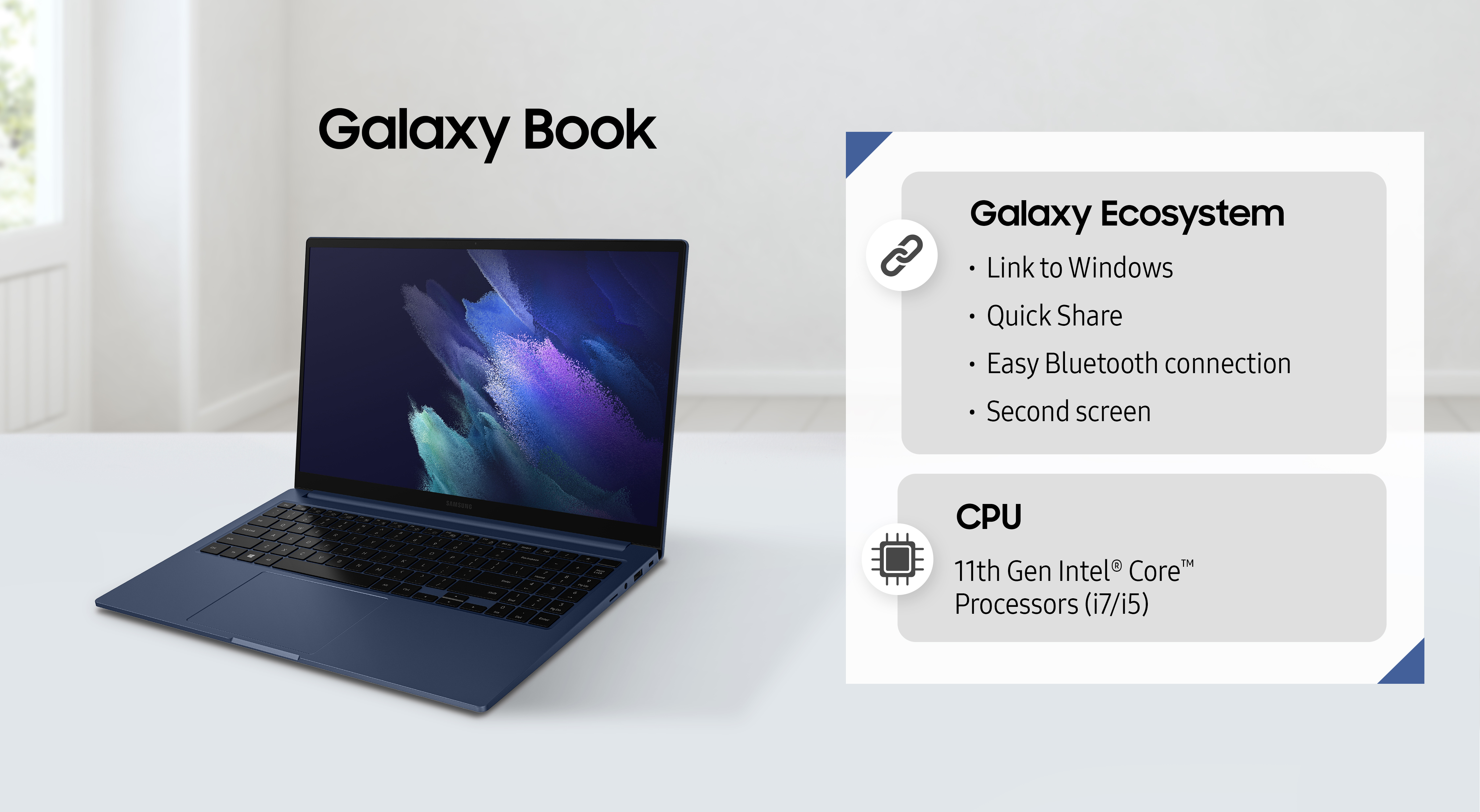 Galaxy Book infographic with key specs