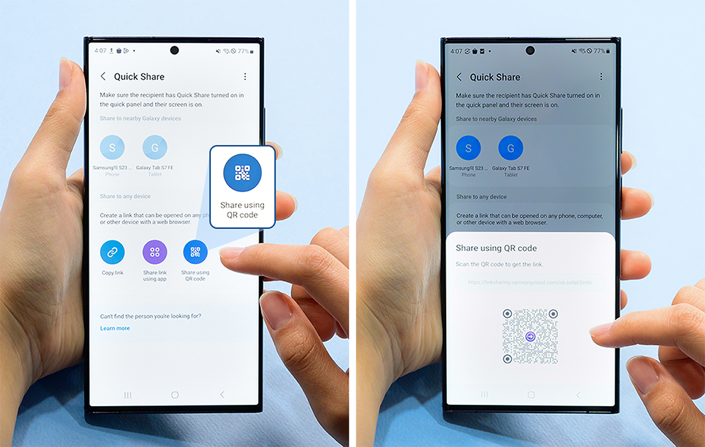 Hands on images of Samsung Quick Share and Private Share features