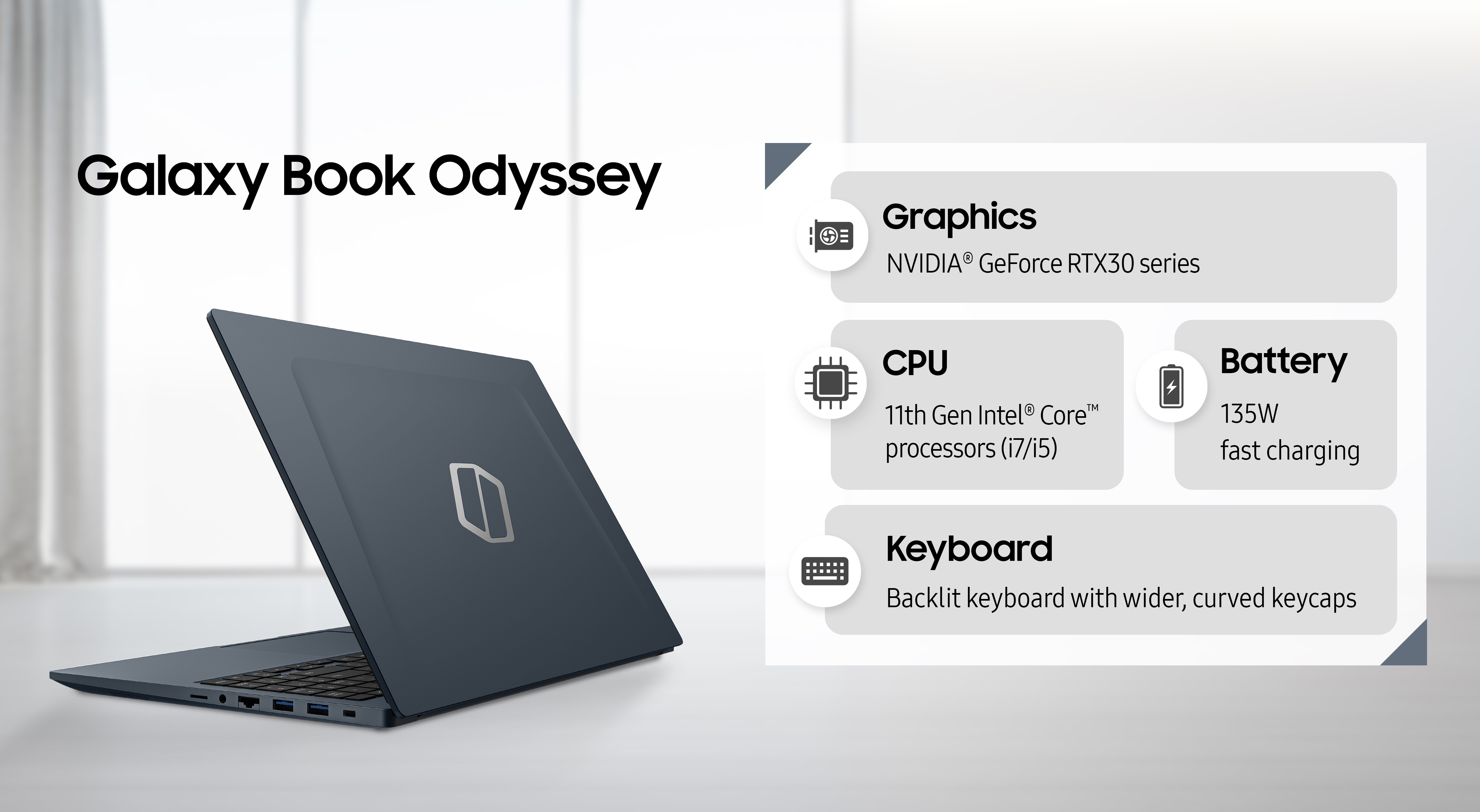 Galaxy Book Odyssey infographic with key specs