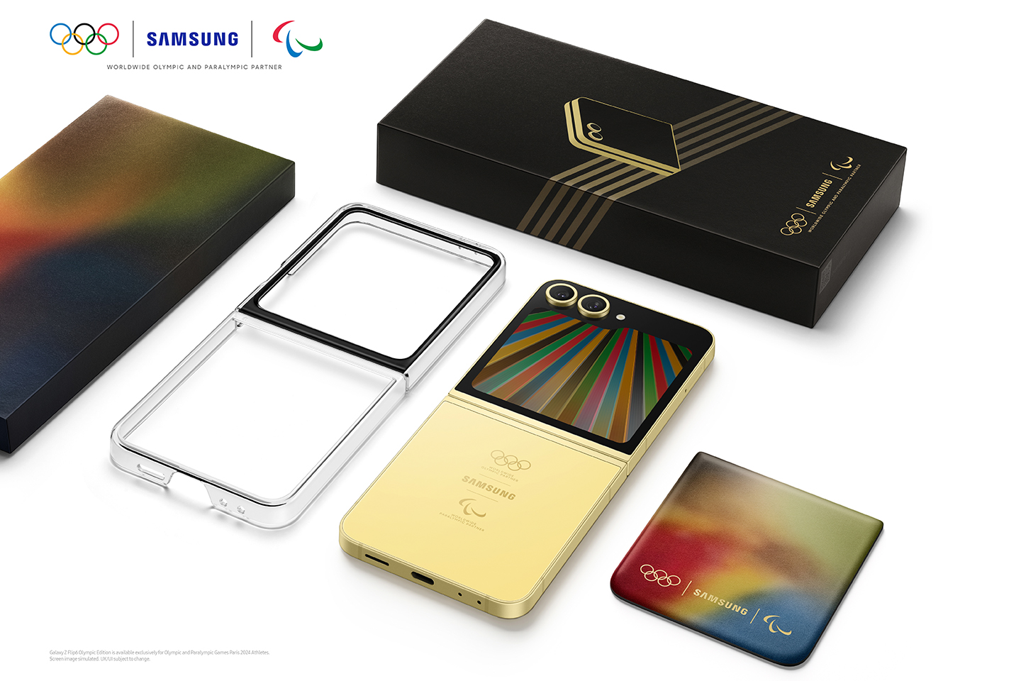 Press Release Image of Exclusive Galaxy Z Flip6 Olympic Edition with its covers and packages